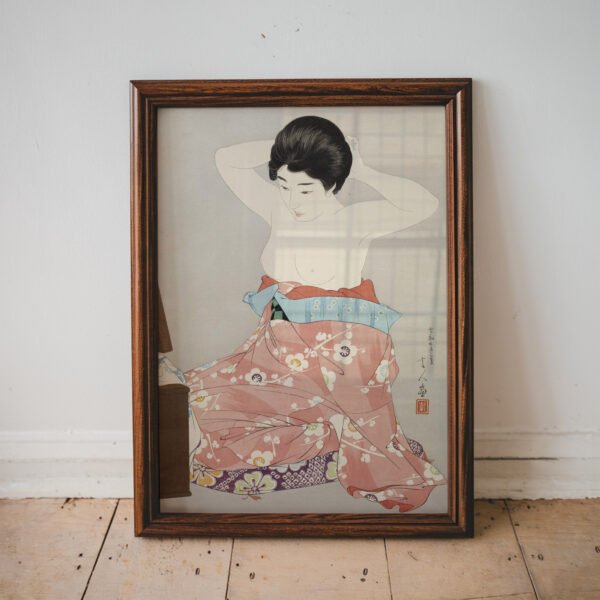Woman Kneeling Before a Mirror Stand by Torii Kotondo