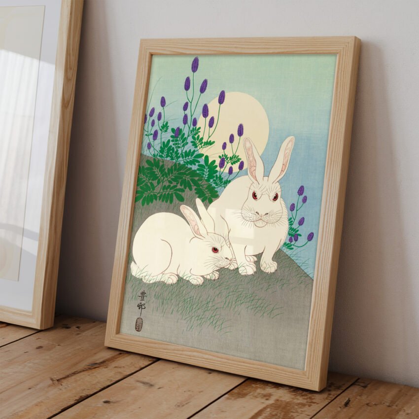 Two White Rabbits Under a Full Moon by Ohara Shōson - Image 3
