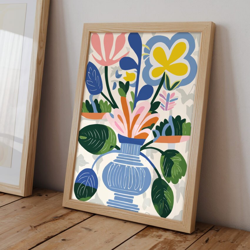 Abstract Florals in Blue Vase - Image 2
