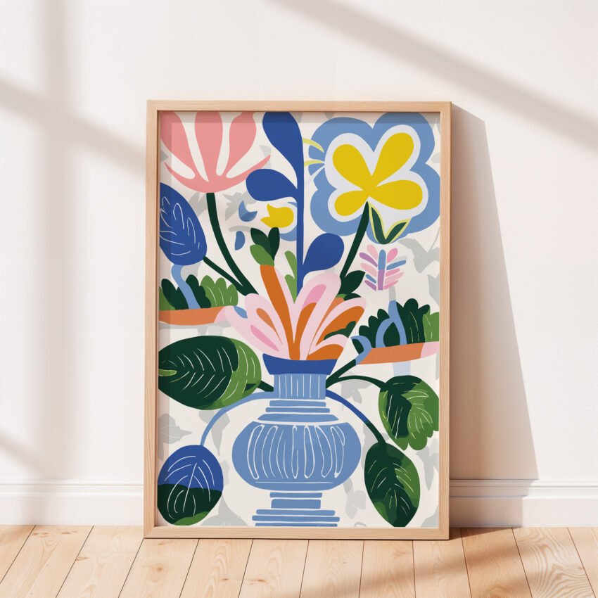 Abstract Florals in Blue Vase - Image 5
