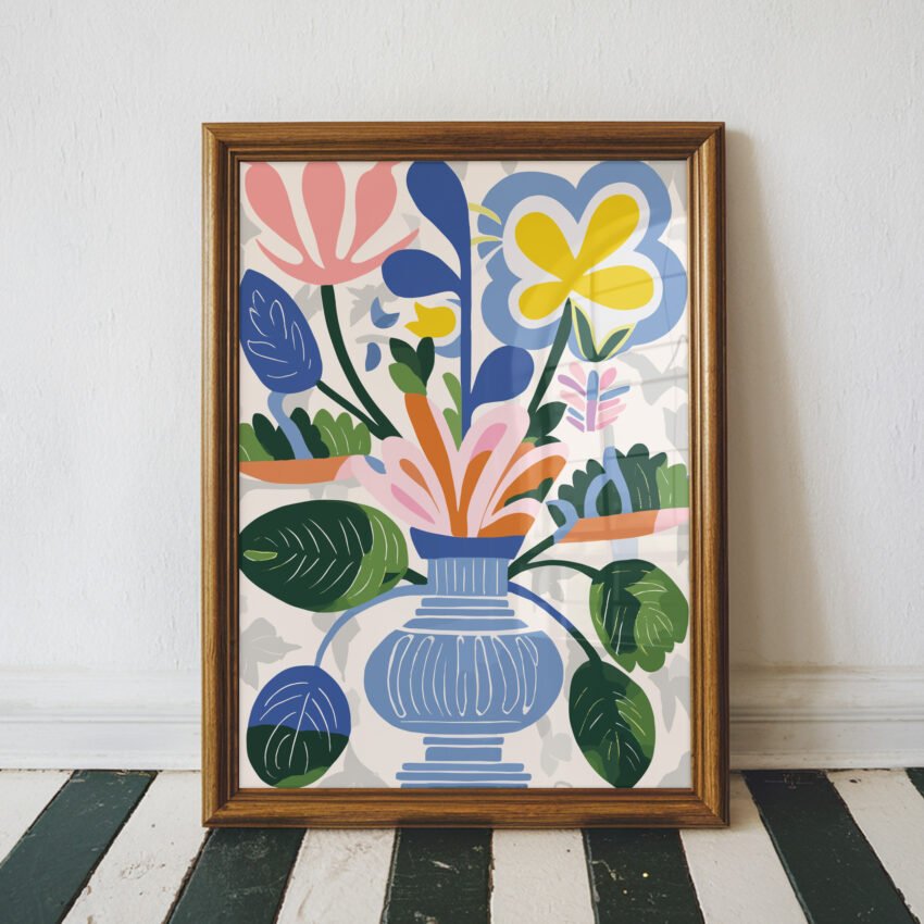 Abstract Florals in Blue Vase - Image 3