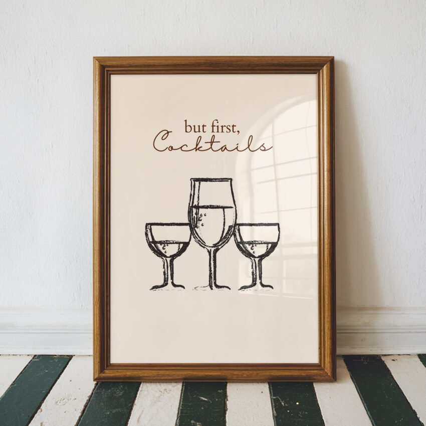 But First, Cocktails – Minimalist Bar Cart Print - Image 3