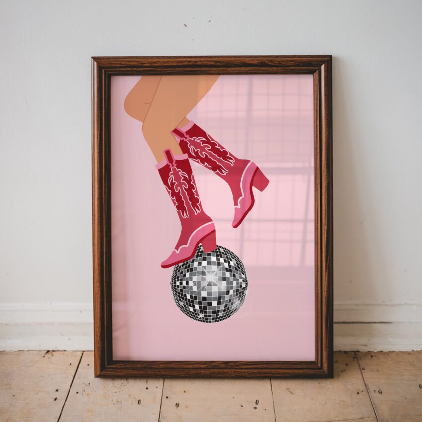 Pink Cowgirl Boots on Disco Ball - Image 3