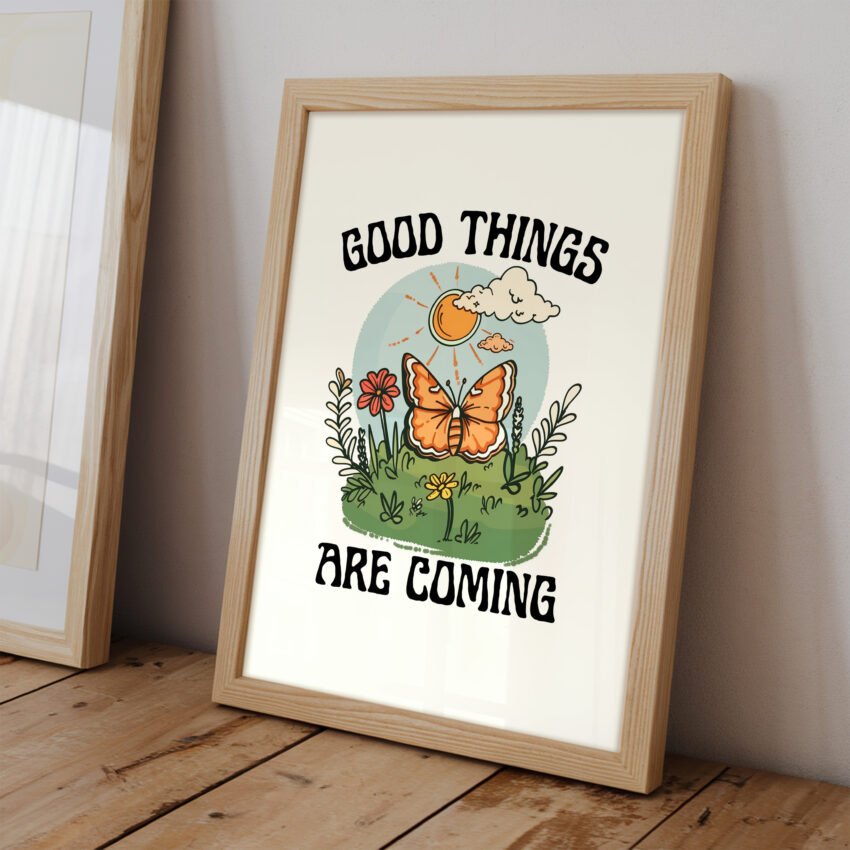 Good Things Are Coming Retro Butterfly Print - Image 2