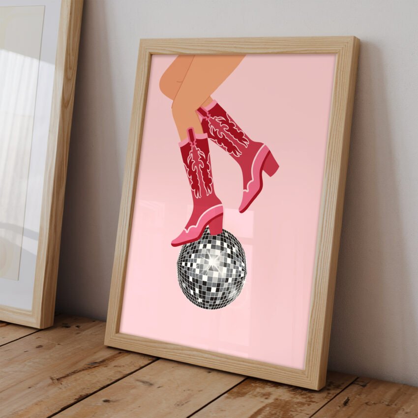 Pink Cowgirl Boots on Disco Ball - Image 2