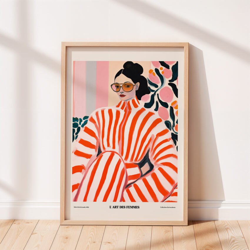 L’Art Des Femmes – Striped Muse, Modern Fashion Portrait Print - Image 4