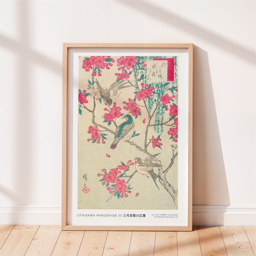 Willow, Cherry Blossoms, Sparrows and Swallow by Utagawa Hiroshige III - Image 4