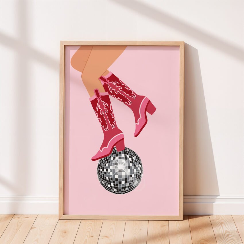 Pink Cowgirl Boots on Disco Ball - Image 4