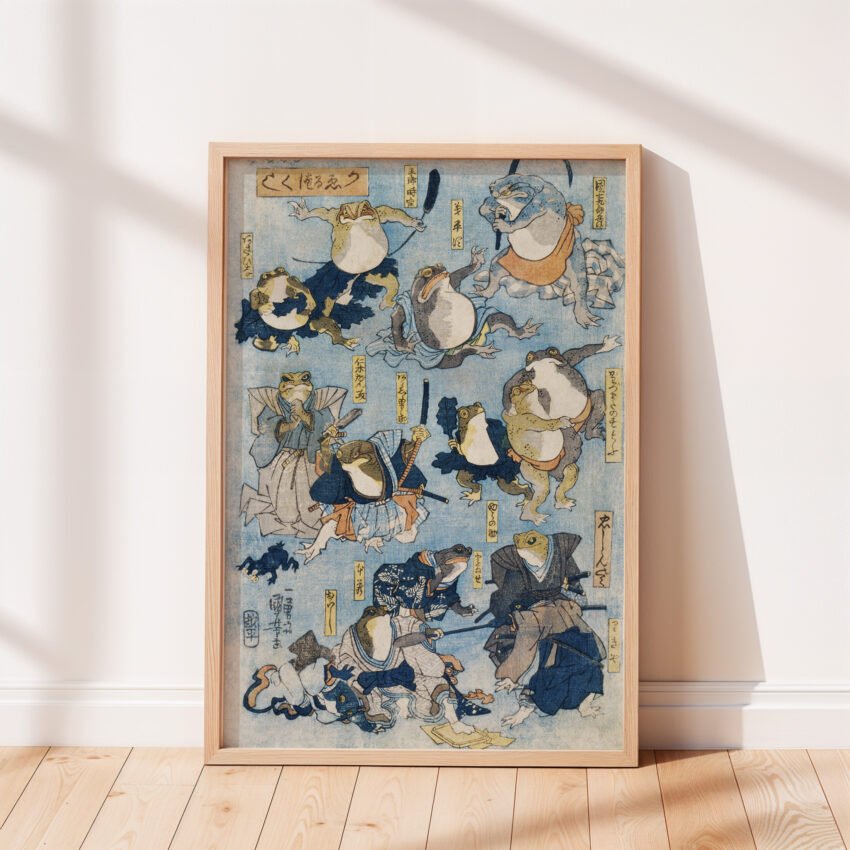 Famous Heroes of the Kabuki Stage Played by Frogs by Utagawa Kuniyoshi - Image 4
