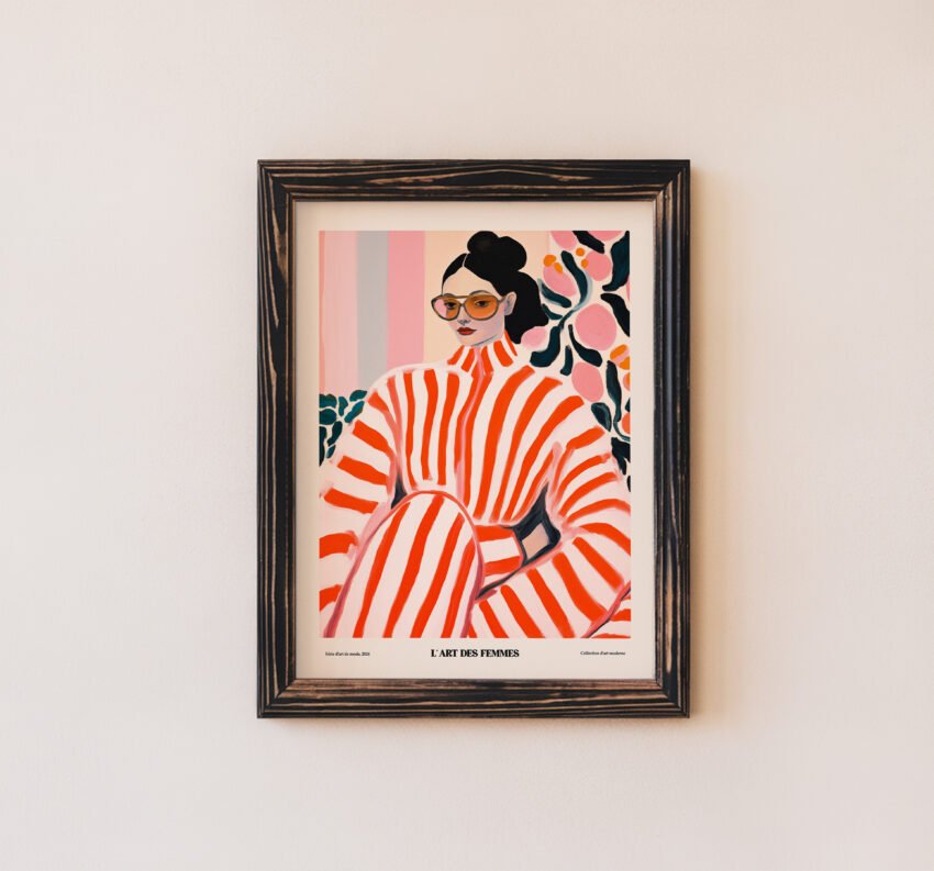 L’Art Des Femmes – Striped Muse, Modern Fashion Portrait Print - Image 5