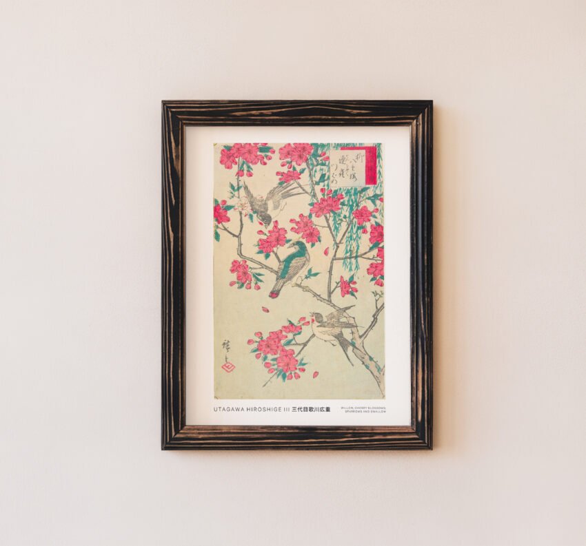 Willow, Cherry Blossoms, Sparrows and Swallow by Utagawa Hiroshige III - Image 5