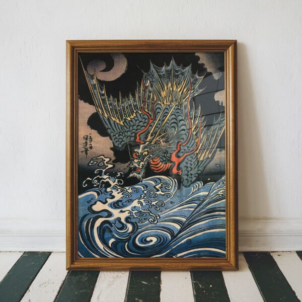 Dragon flying above turbulent waves by Utagawa Kuniyoshi