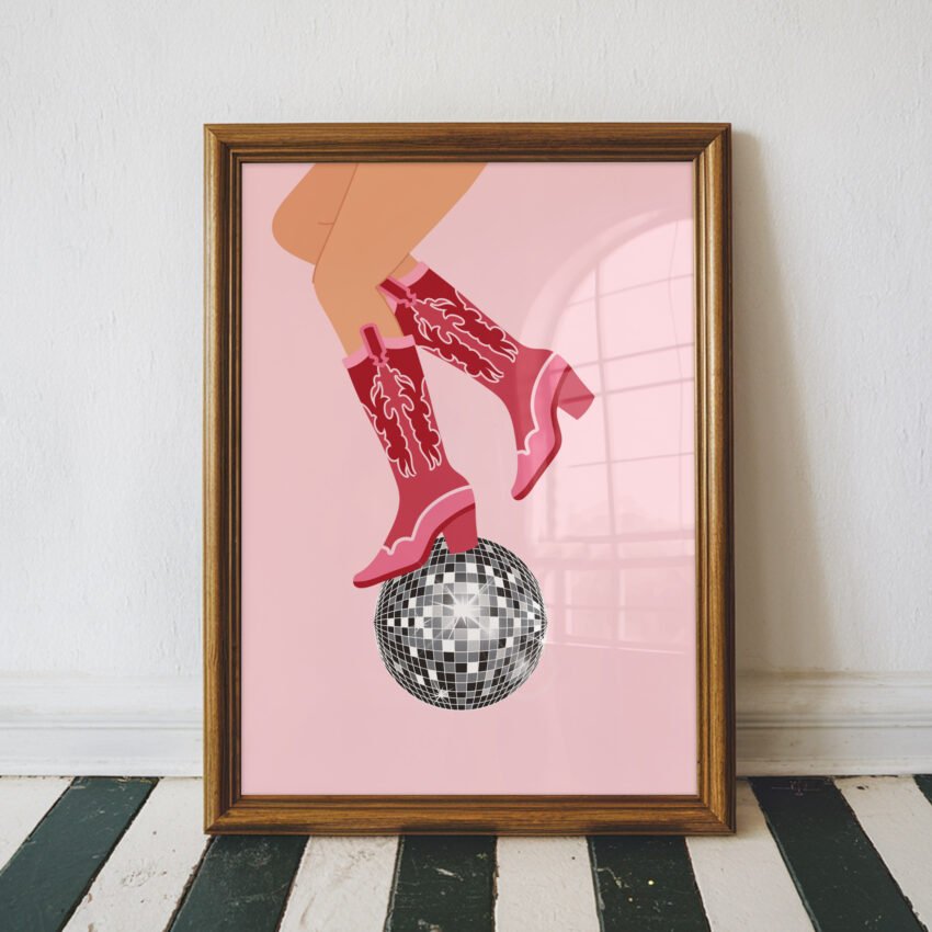 Pink Cowgirl Boots on Disco Ball
