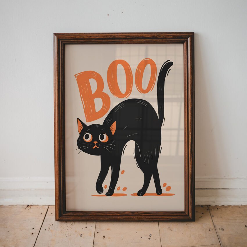 BOO Black Cat Halloween Wall Art
