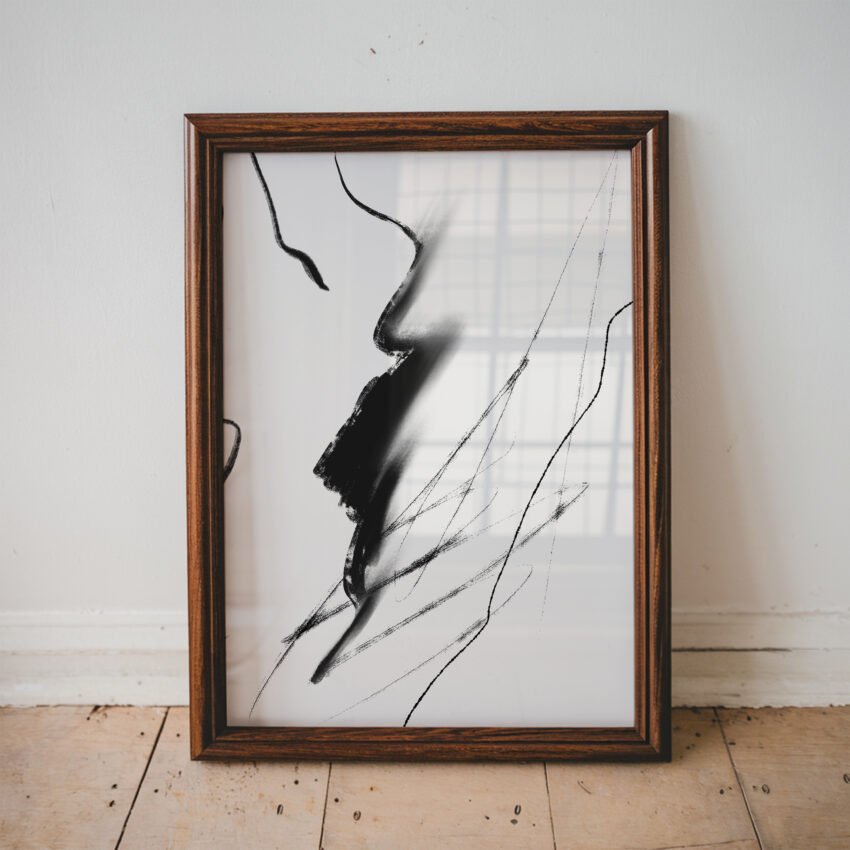 Whispers in Motion - Black and White Abstract Wall Art - Image 3