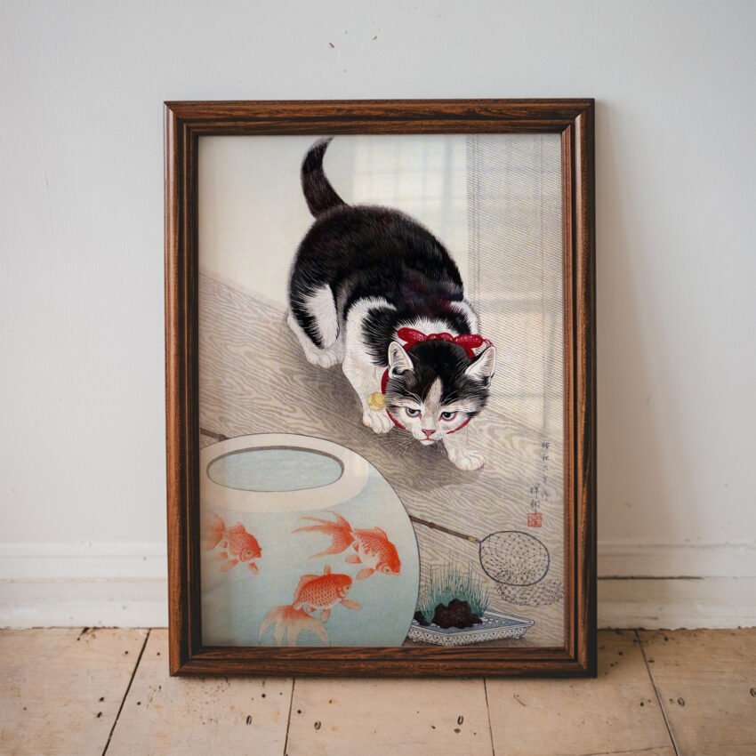 Cat and Goldfish Bowl by Ohara Koson - Image 3
