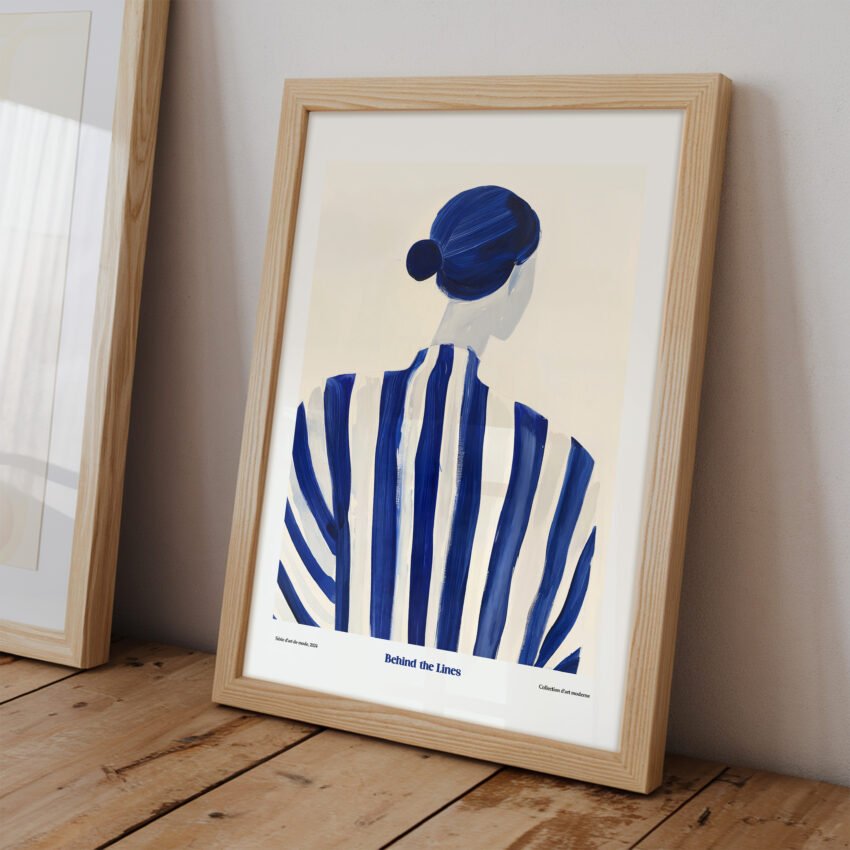 Behind the Lines – Minimalist Blue Wall Art Print - Image 2
