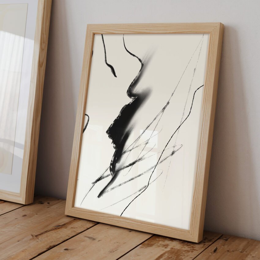 Whispers in Motion - Black and White Abstract Wall Art - Image 2