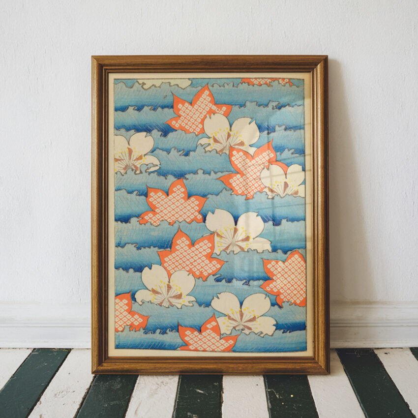 Cherry Blossoms on Water – Shin-Bijutsukai Japanese Art Print - Image 3