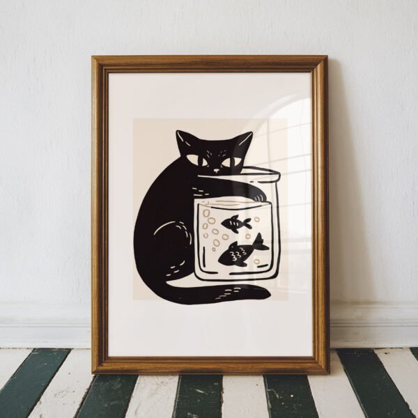 Curious Cat with Fish Bowl