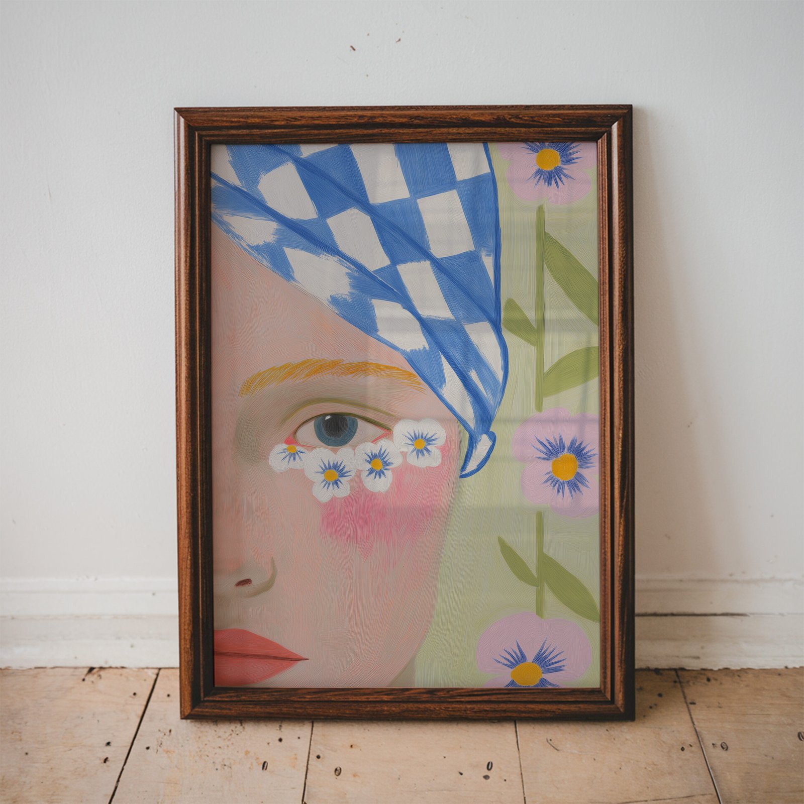 Blue Bandana Portrait with Daisies - Image 3