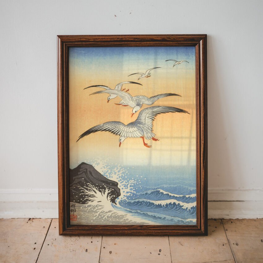 Seagulls Over Turbulent Waters by Ohara Koson - Image 3