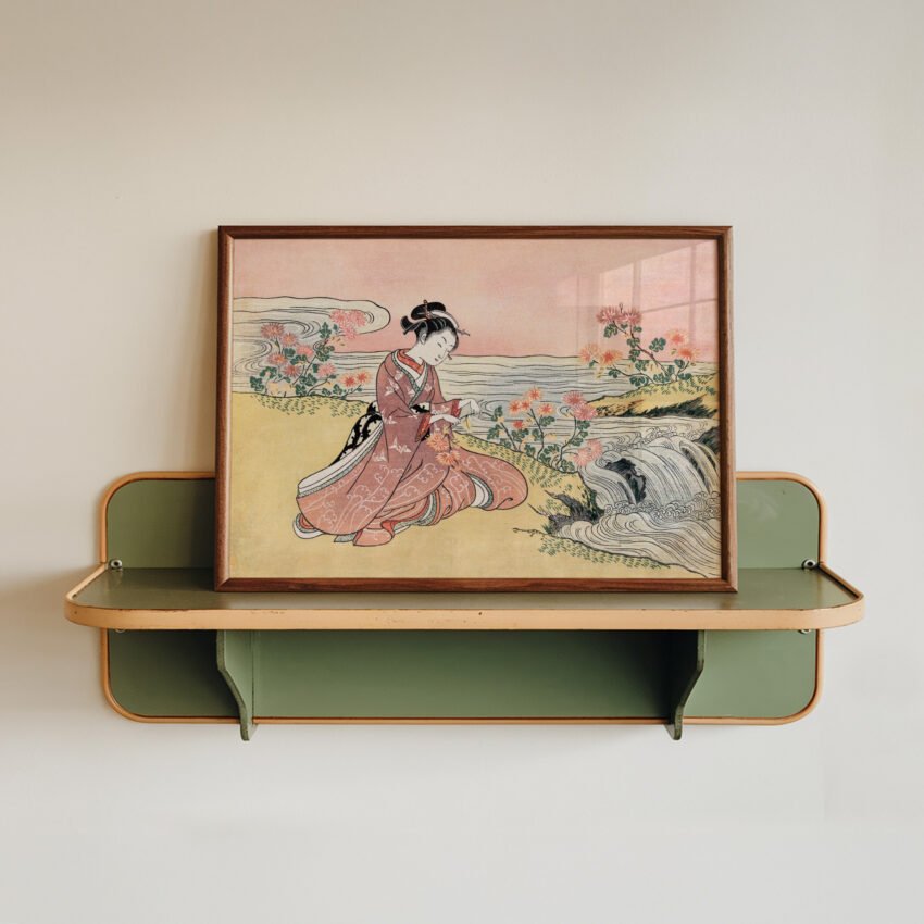 Japanese Woman Picking Chrysanthemums by Suzuki Harunobu - Image 2
