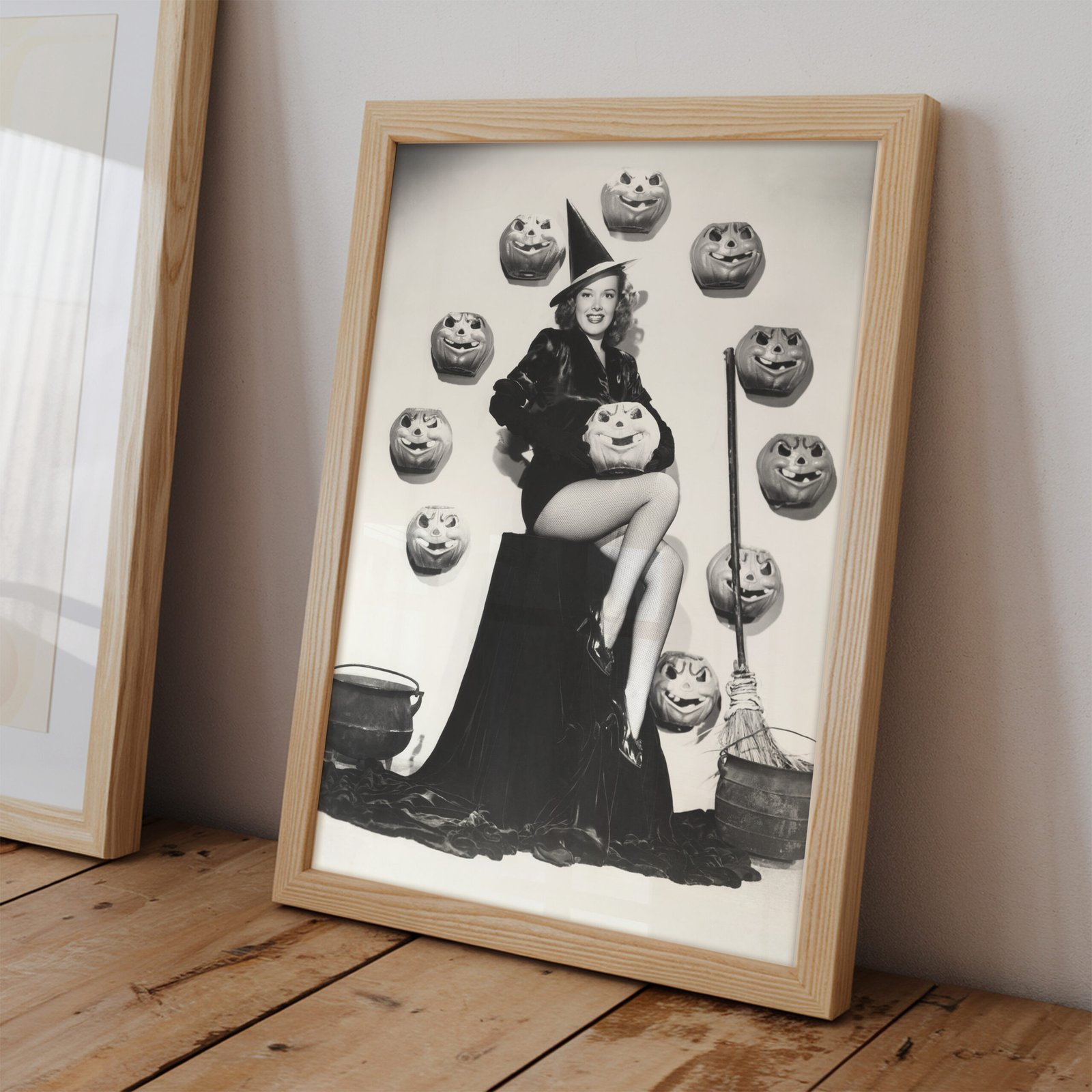 Vintage Witch Pin-Up with Jack-O’-Lanterns - Image 2