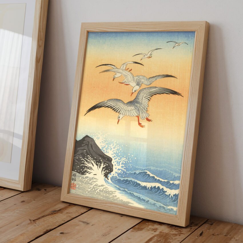 Seagulls Over Turbulent Waters by Ohara Koson - Image 2