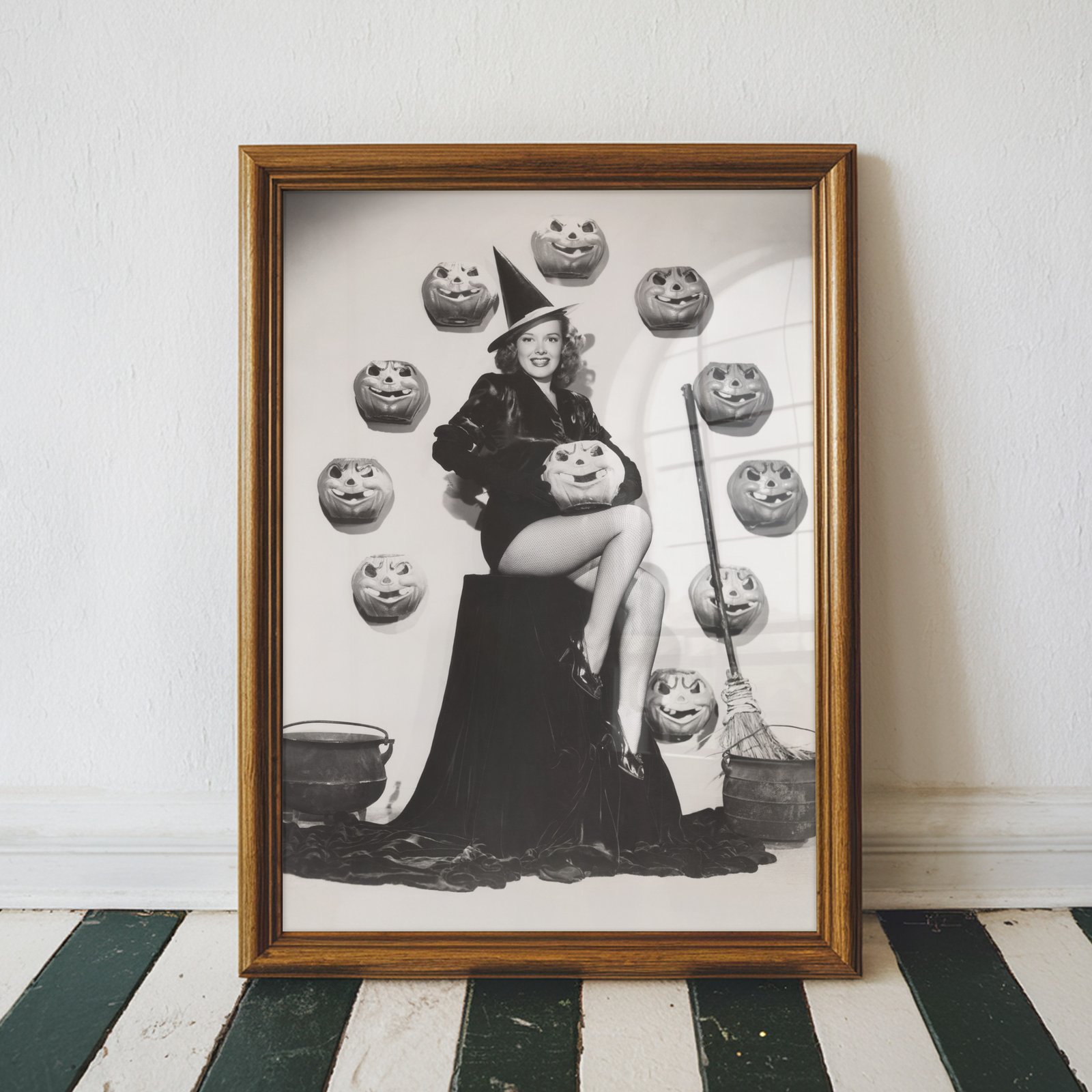 Vintage Witch Pin-Up with Jack-O’-Lanterns - Image 3