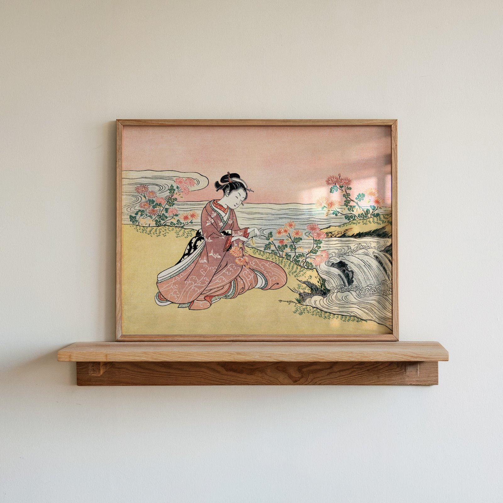 Japanese Woman Picking Chrysanthemums by Suzuki Harunobu - Image 4