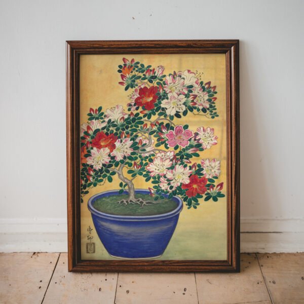 Flowering Azalea in Blue Pot by Ohara Koson