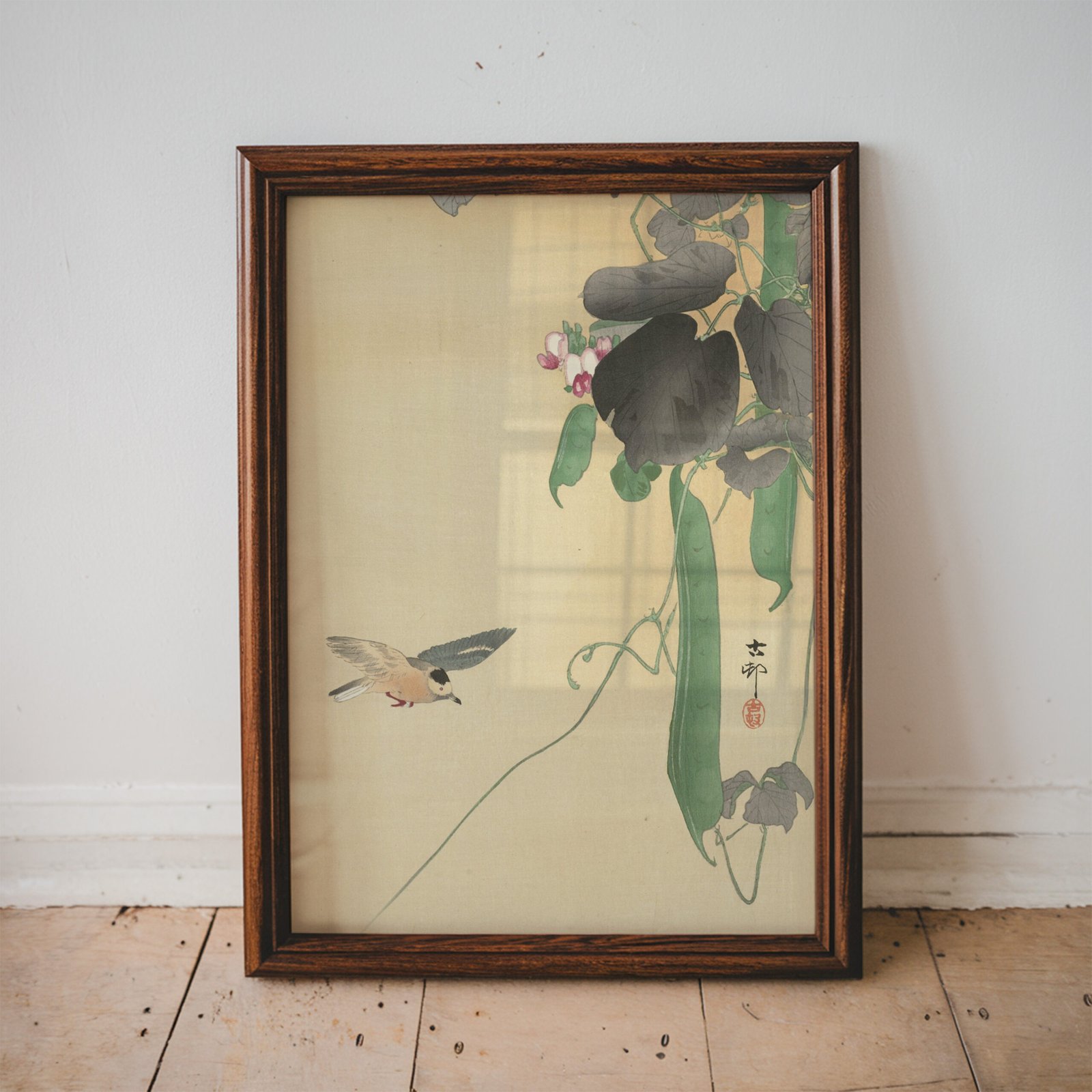 Bird at Flowering Bean Plant by Ohara Koson - Image 3