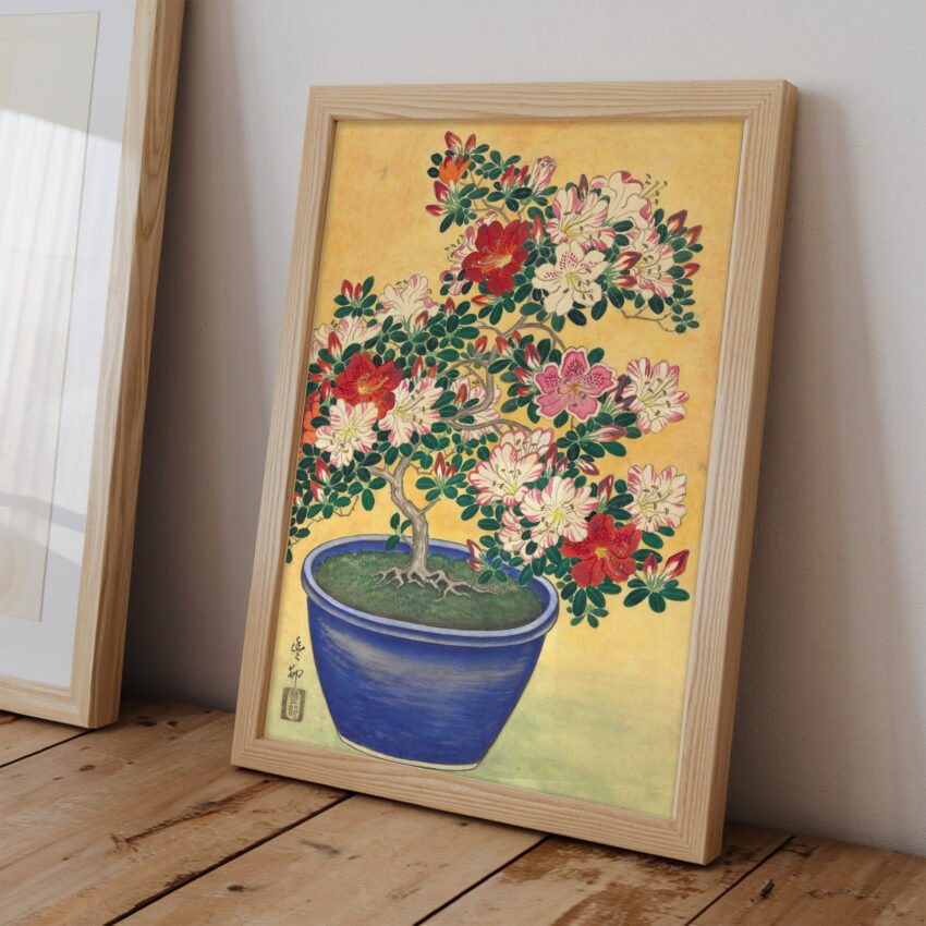 Flowering Azalea in Blue Pot by Ohara Koson - Image 2