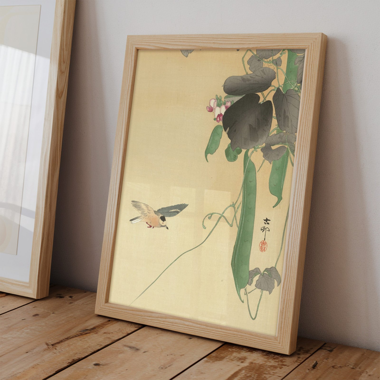 Bird at Flowering Bean Plant by Ohara Koson - Image 2